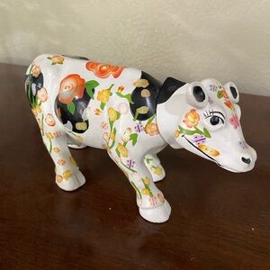 Floral Painted Cow Figurine -